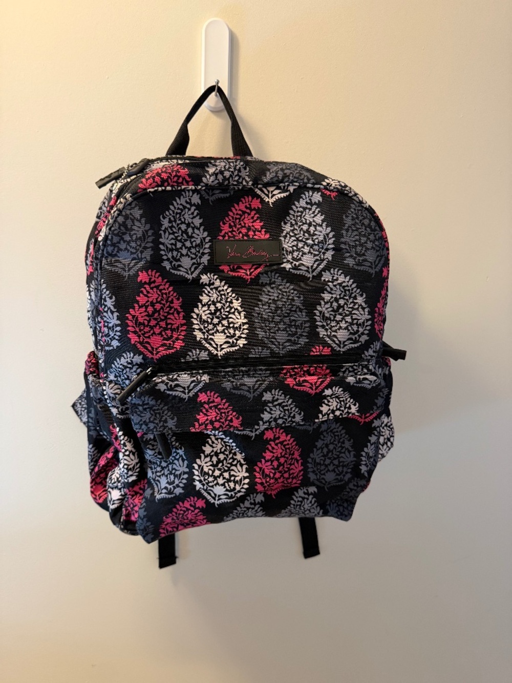 Vera Bradley Black Pink Gray Floral Medallion Backpack Travel School Bag